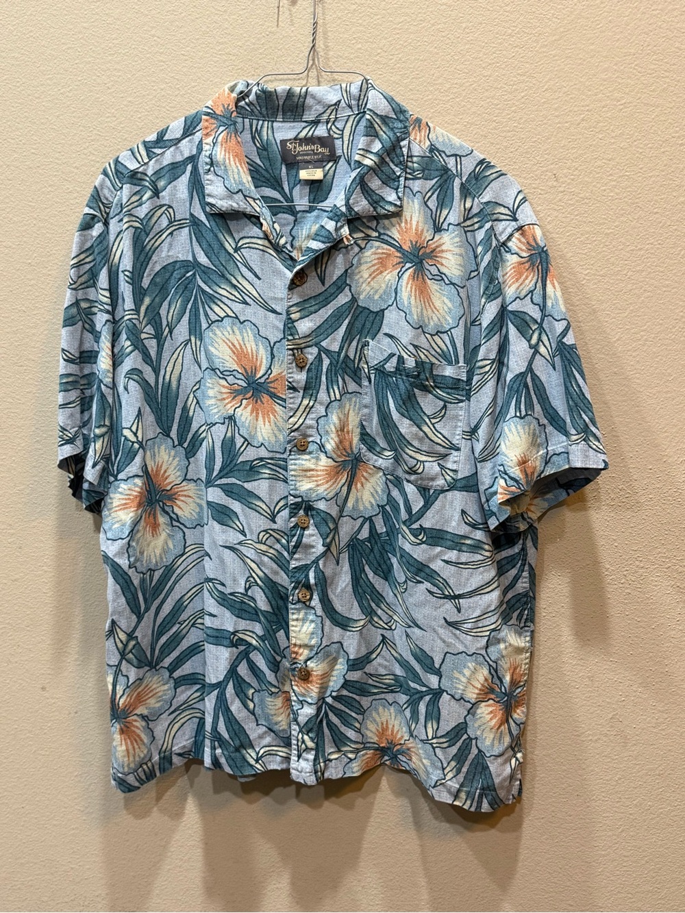 St. Johns Bay-Mens Hawaiian Shirt Floral-100% Silk-Casual Button Down size XL